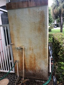 House siding Before pressure cleaning in Parkland